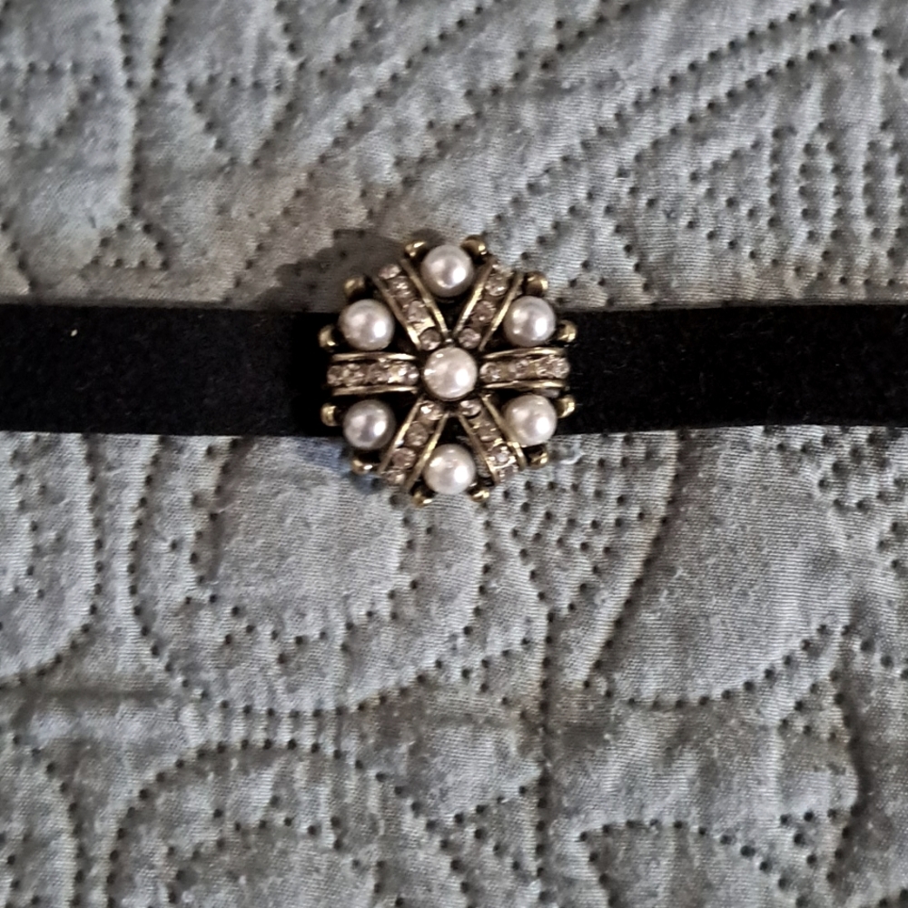 Vintage shining on the pearls velvet black chocker